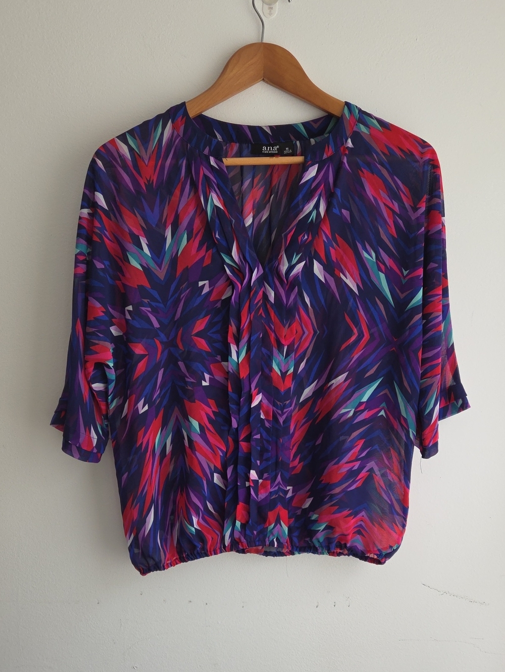 a.n.a Multicolor Geometric V-Neck Blouse - Purple & Pink & Teal